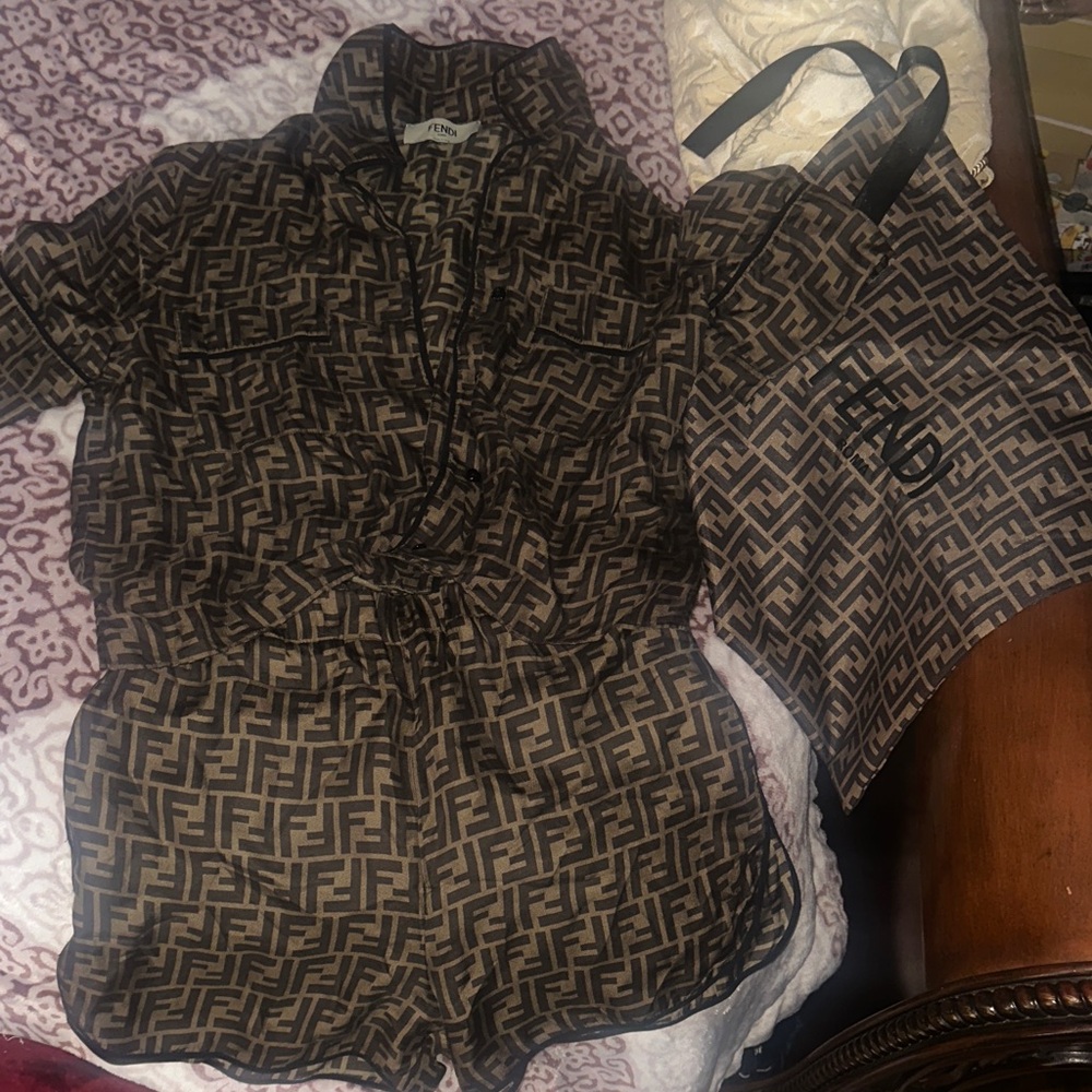 Fendi Logo-print Silk Women Pyjama Set